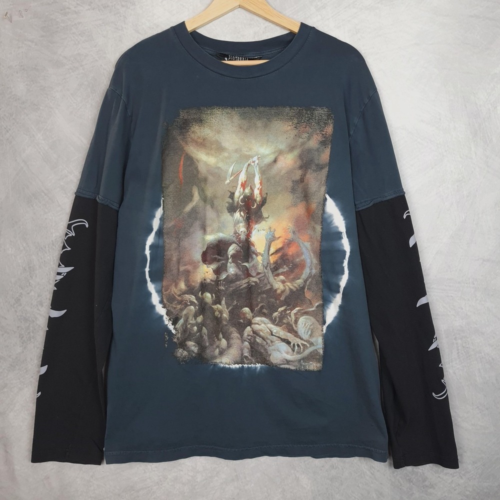 Disturbia Shirt Mens Large Gray Tie Dye Gothic Fantasy Long Sleeve Hit Graphic
